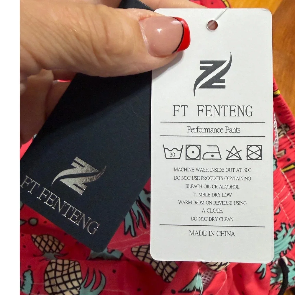 FT Fenteng Mens 2XL Pink Pineapple Palm Tree Tropical Swim Trunks Beach Shorts